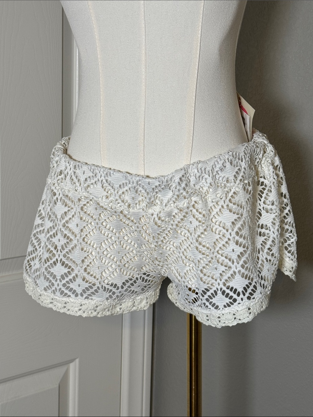 Miken White Crochet Swim Cover-Up Shorts